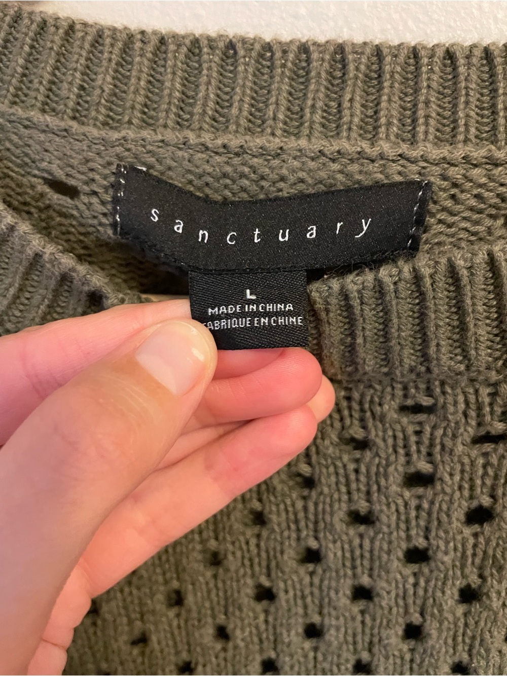 Sanctuary - Olive Open Knit Boho Sweater - Short Sleeve Lightweight Top - Size L - Picture 2 of 7